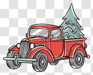 Red Vintage Car - Red Vintage Truck With Holiday Tree Transparent PNG