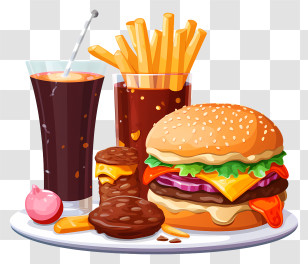 Hamburger - Fast Food Meal With Burger, Fries, And Soda Transparent PNG