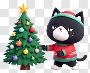 Cat Mascot Enjoying Christmas - Cat Decorating Christmas Tree Transparent PNG
