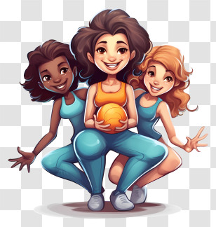Basketball Team - Three Girls With Ball In Sports Attire Transparent PNG