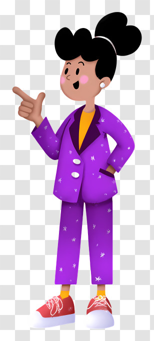 Woman Presenting - Purple Suit Character Pointing Transparent PNG