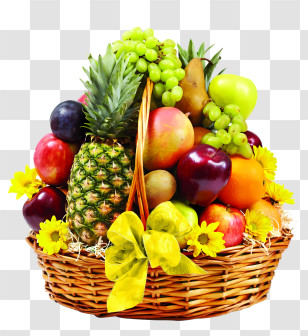 Basket - Assorted Fruit Basket With Flowers Transparent PNG