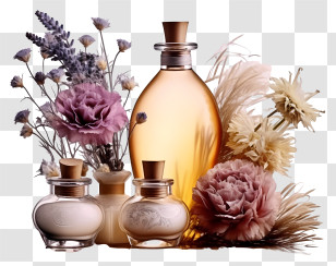 Perfume Bottle - Elegant Perfume Bottles With Dried Flower Arrangements Transparent PNG