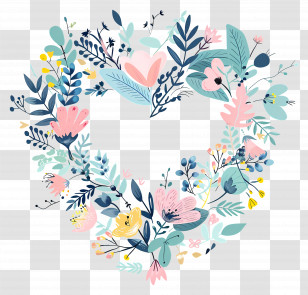 Heart Flowers - Heart-Shaped Floral Wreath With Pastel Flowers Transparent PNG