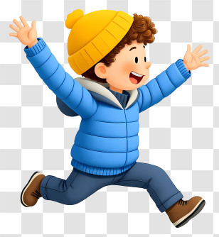 Boy Throwing Snowball - Happy Boy Running In Blue Jacket Transparent PNG