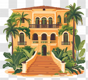 Hacienda - Mediterranean Villa With Palm Trees Transparent PNG