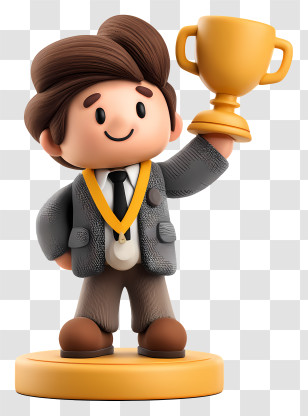 Business Winner - Cartoon Character Holding Trophy Transparent PNG