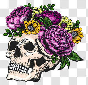 Halloween Skull Flowers - Floral Skull With Colorful Flowers Transparent PNG