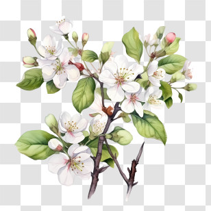 Apple Blossom - White Flowering Tree Branch Transparent PNG