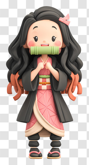 Kawaii Nezuko Kamado - Smiling Chibi Bamboo Girl Transparent PNG