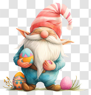 Easter Day Gnome - Charming Easter Gnome With Colorful Eggs Transparent PNG