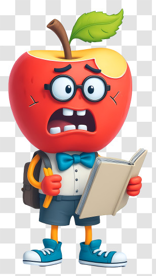 Zombie Apple - Nerdy Apple Reading Student Mascot Transparent PNG