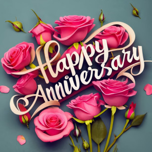 Happy Anniversary - Happy Anniversary Message With Pink Roses Transparent PNG