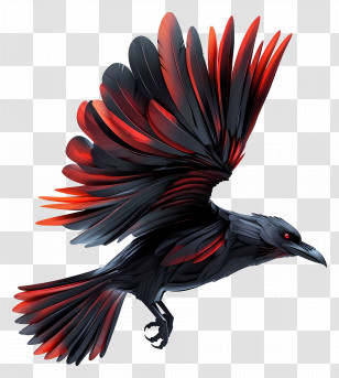 Cartoon Raven - Black And Red Bird With Vibrant Feathers Transparent PNG