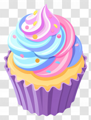 Cupcake Animated - Colorful Cupcake With Whipped Frosting Transparent PNG