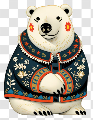 Vintage Polar Bear - Polar Bear In Floral Jacket Transparent PNG