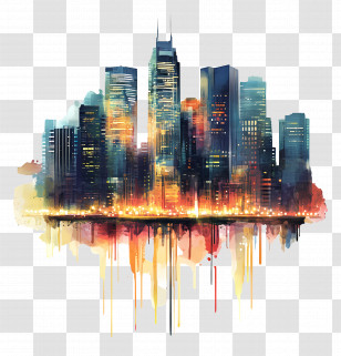 City Of Lights - Colorful Watercolor City Skyline Artwork Transparent PNG