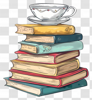 Books Drawing - Stack Of Books With Teacup Illustration Transparent PNG