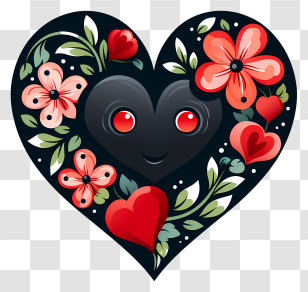 Doodle Style Heart - Decorative Heart With Flowers Transparent PNG