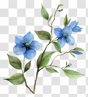 Blue Flowers - Delicate Blue Flower Branch Illustration Transparent PNG