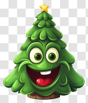 Cartoon Christmas Tree - Smiling Cartoon Christmas Tree With Star Transparent PNG