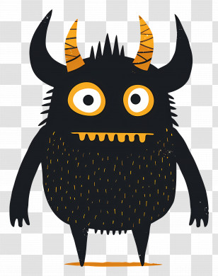 Halloween Monster - Black Cartoon Monster With Horns Transparent PNG