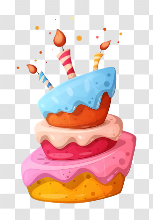 Birthday Cake - Colorful Stacked Birthday Cake With Candles Transparent PNG