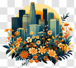 Los Angeles - Floral Cityscape With Urban And Nature Balance Transparent PNG