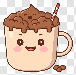 Cartoon Hot Chocolate - Cute Coffee Cup With Straw Transparent PNG