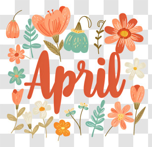 Hello April - April Text With Floral Motif Transparent PNG