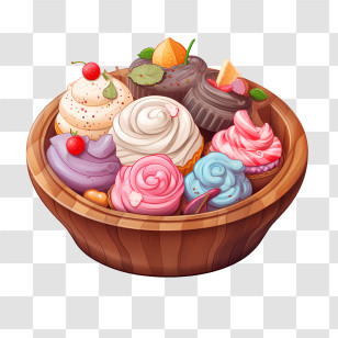 Halloween Candies Bowl - Assorted Cupcakes In Wooden Bowl Transparent PNG