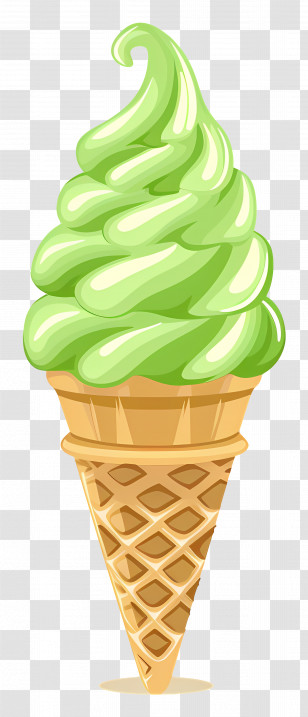 Matcha Ice Cream - Green Ice Cream Cone With Waffle Base Transparent PNG
