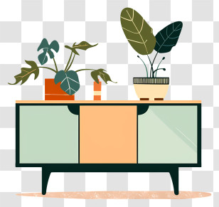 Sideboard - Modern Cabinet With Indoor Plants Illustration Transparent PNG