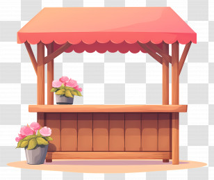 Wooden Market Stall - Wooden Flower Stall With Pink Shade Transparent PNG
