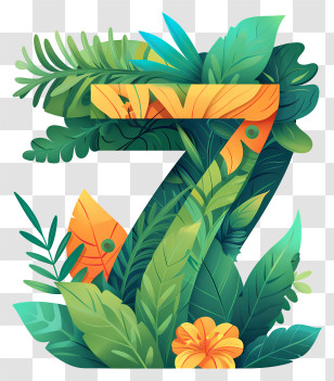 Number 7 - Nature-themed Number 7 With Leaves Transparent PNG