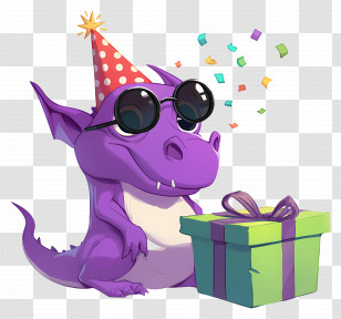 Dragon Birthday - Festive Party Dragon With Gift Transparent PNG