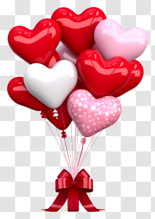 Cute Valentine Gift Balloon - Romantic Heart Balloon Bouquet Transparent PNG