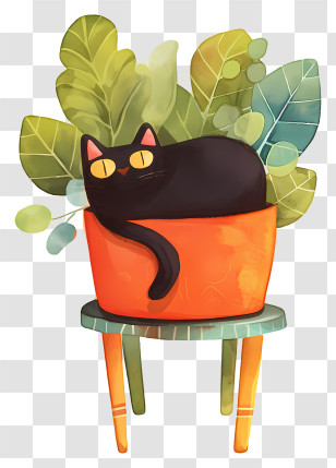 Black Cat - Black Cat Resting In A Pot Transparent PNG