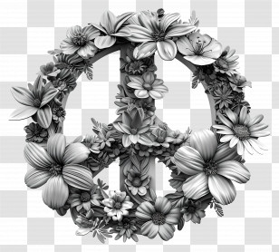Peace Sign - Flower Peace Symbol With Floral Design Transparent PNG