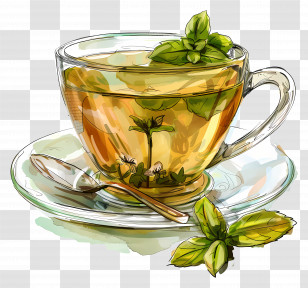 Cup Of Herbal Tea With Mint - Cup Of Herbal Tea With Mint Transparent PNG