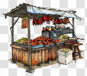 Seafood Stall - Outdoor Market Stall With Fresh Produce Transparent PNG