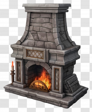 Fireplace - Stone Fireplace With Lit Fire Transparent PNG