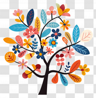Flower Tree - Abstract Floral Tree With Colorful Leaves Transparent PNG