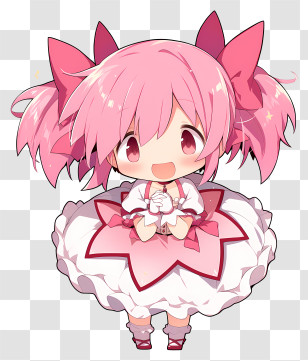 Madoka Kaname - Anime Girl With Pink Hair And Dress Transparent PNG