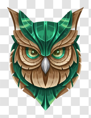 Owl Head - Detailed Owl Illustration In Green And Brown Transparent PNG
