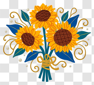 Sunflower Bouquet - Sunflower Bouquet With Blue Leaves Transparent PNG