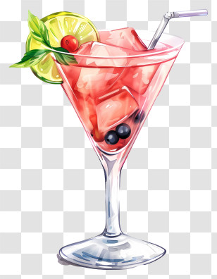 Cocktail Day - Refreshing Berry Cocktail With Lemon Garnish Transparent PNG