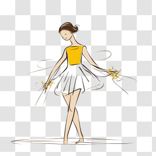 Dacing Girl - Graceful Ballerina Illustration In Dance Pose Transparent PNG