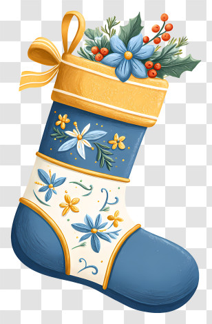 Christmas Stocking - Blue Christmas Stocking With Festive Decor Transparent PNG
