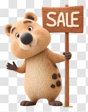 Quokka Holding Sale Sign - Cartoon Bear With Sale Sign Transparent PNG